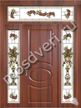 Стальная дверь с витражными вставками и отделкой МДФ для коттеджа - купить от производителя Мосдвери Стальная дверь с витражными вставками и отделкой МДФ для коттеджа